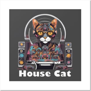 House cat funky colourful pet and music lovers design Posters and Art